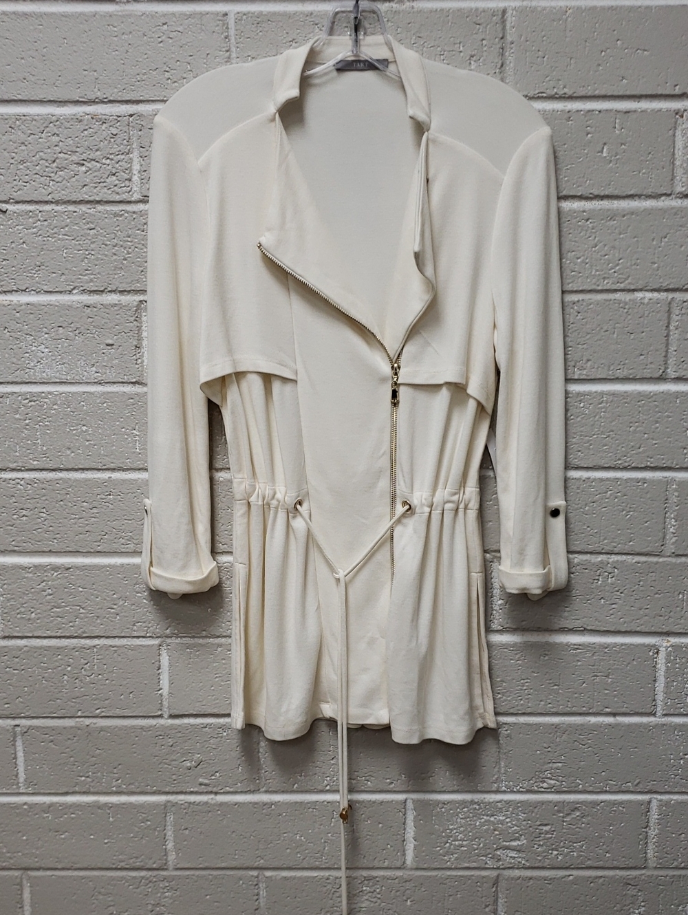 Women's Cream Zip-Front Lightweight Drawstring Jacket